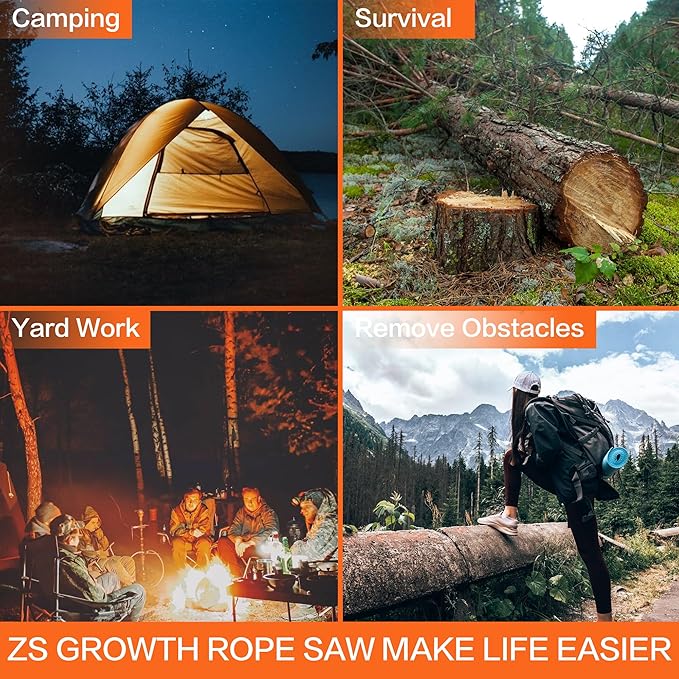 56 Inch High Limb Rope Saw with 72 Sharp Teeth Blades on Both Sides, Rope Chain Saw Kit, Rope Saw Tree Saw High, Hand Rope Chain Saw Includes Ergonomic Handles, Hand Straps and Storage Case