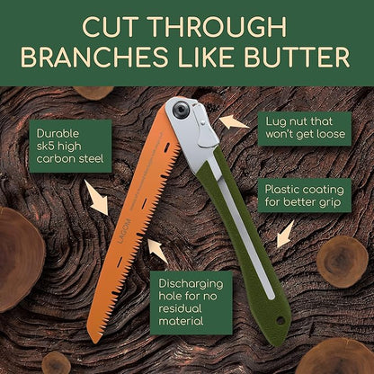 2 Pack Folding Saw | Folding Hand Saw for Cutting Branches, 11.4", a Camping Saw Made with SK5 Steel, Survival Saw with a Secured Design, Folding Camp Saw