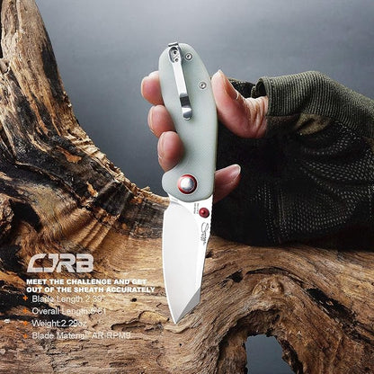 CJRB Maileah Pocket Knife with 2.39’’ AR-RPM9 Powder Steel Blade Folding Knife with G10 Handle Tactical Knife EDC Knife Pocket Knife for Men Ideal for Outdoor Survival Camping Hunting, 1918 Natural Green