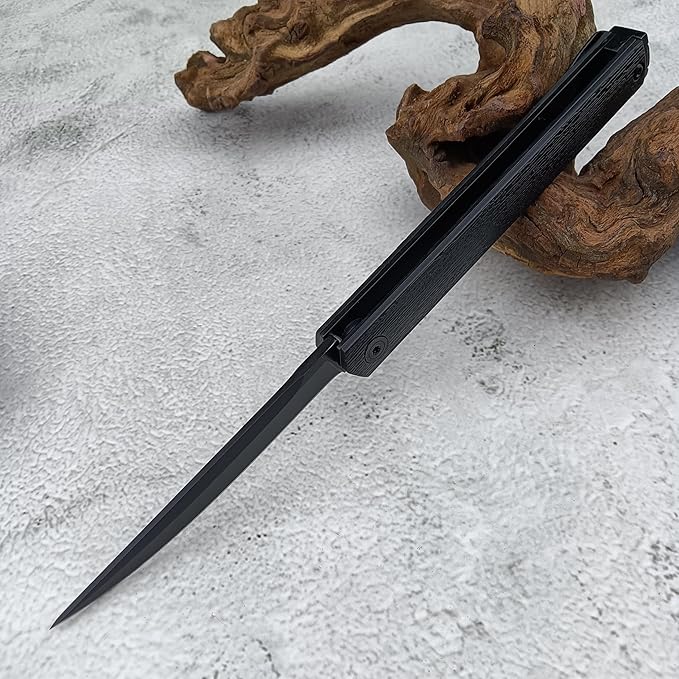 7.76in CEO Flipper Pocket Folding Knife, Liner Lock Knife Gentleman's Knife with Pocket Clip, 8Cr13Mov Steel Black Blade and Nylon Glass Fibre Handle，Camping EDC for Men (black blade)