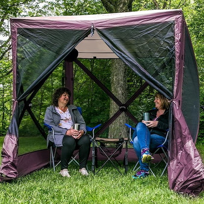 CLAM Pop Up Screen Tent, Outdoor Camping Gazebo Canopy, Traveler, 6' x 6', Plum