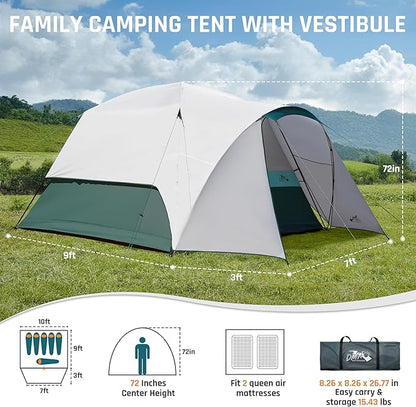 Tents for Camping 6/8/10/11 Person Large Camping Tent with Porch Big Tent with Rainfly & Reflective Windproof Rope Portable with Carry Bag for Family Camping & Hiking