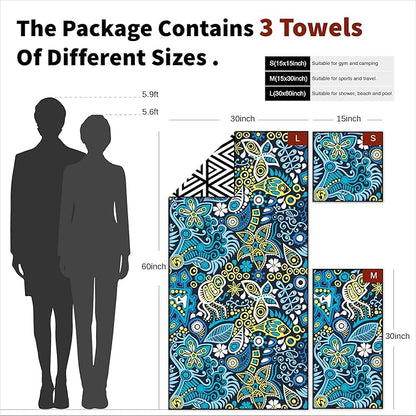 4Monster Camping Towels 3 Size at 1 Pack,Quick Dry Microfiber Towel,Beach Travel Towel Ultra Compact,Soft Gym Towel for Hiking Yoga Travel Sports Backpacking Trip and Pool