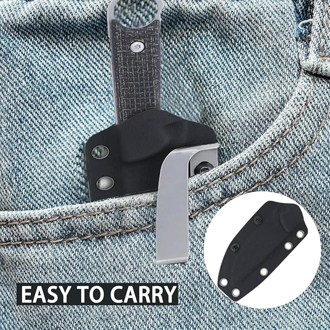 3.38 Inches D2 Steel Fixed Blade Knife,with Kydex Sheaths,for Camping,Hunting,Outdoor Activities 1048A1, realbbh8