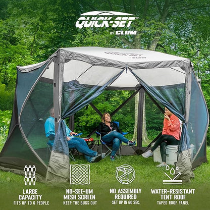 CLAM Pop Up Screen Tent, Outdoor Camping Gazebo Canopy, Escape, 11.5', Gray