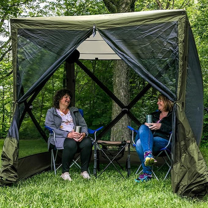 CLAM Pop Up Screen Tent, Outdoor Camping Gazebo Canopy, Traveler, 6', Green/Tan