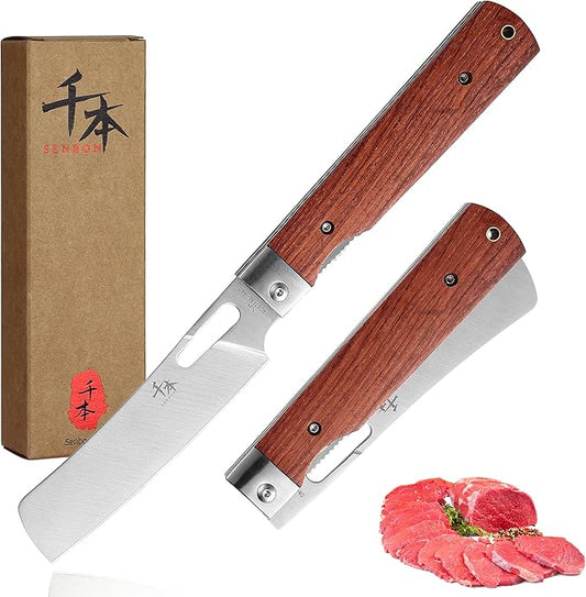 440A Stainless Steel Super Sharp Japanese Pocket Folding Chef's Knife Peeling Utility Knife Natural Rosewood Handle Camping Travel Outdoor Portable Kitchen Knife