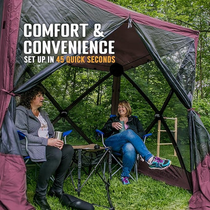 CLAM Pop Up Screen Tent, Outdoor Camping Gazebo Canopy, Traveler, 6' x 6', Plum
