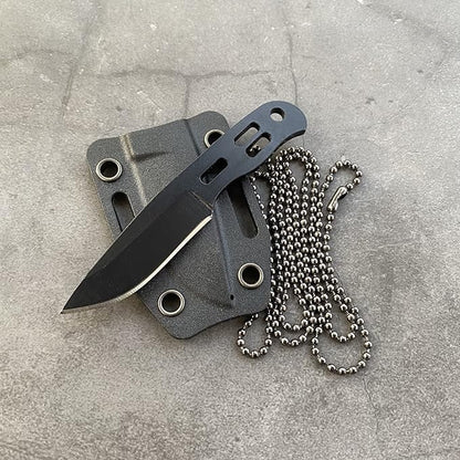EDC Small Fixed Blade Neck Knife with Kydex Sheath, Cute Mini Necklace Knife for Men and Women -440C Steel Full Tang Design - Survival, Hunting, Camping, Hiking Cutting Tools (Black)