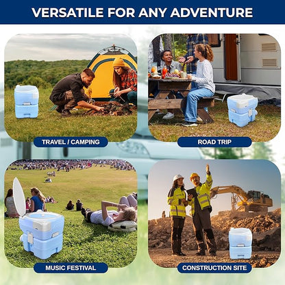 SereneLife 20L Portable Camping Toilet, 120 Flushes, Leak-Proof, Made from Durable PE Material, Detachable Waste Tank with Hand Sprayer and Phone Holder, Ideal for On-the-Go Recreational Activities