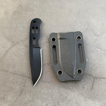 EDC Small Fixed Blade Neck Knife with Kydex Sheath, Cute Mini Necklace Knife for Men and Women -440C Steel Full Tang Design - Survival, Hunting, Camping, Hiking Cutting Tools (Black)