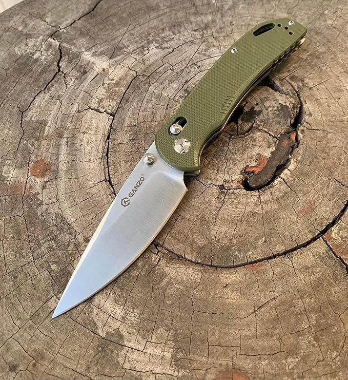 Ganzo G7531 Folding Pocket Knife High 440C Stainless Steel Blade G10 Handle with Clip Hunting Fishing Camping Outdoor EDC Knife (Green)