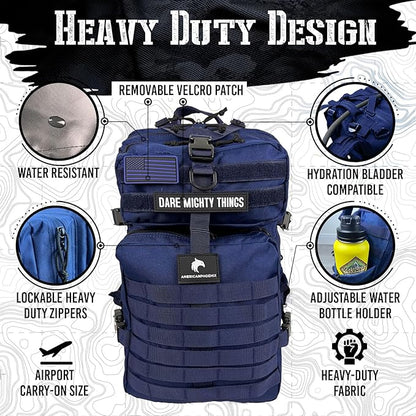45L Elite Tactical Backpack | 3X Stronger Work & Military Backpack | Water Resistant and Heavy Duty | 3 Day MOLLE Bug Out Bag (Atlantic Blue)