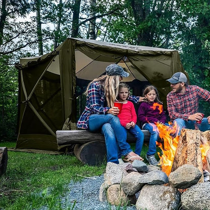CLAM Pop Up Screen Tent, Outdoor Camping Gazebo Canopy, Pavilion, 12.5', Green/Tan