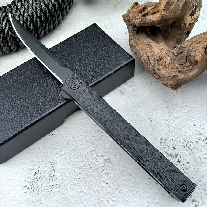7.76in CEO Flipper Pocket Folding Knife, Liner Lock Knife Gentleman's Knife with Pocket Clip, 8Cr13Mov Steel Black Blade and Nylon Glass Fibre Handle，Camping EDC for Men (black blade)