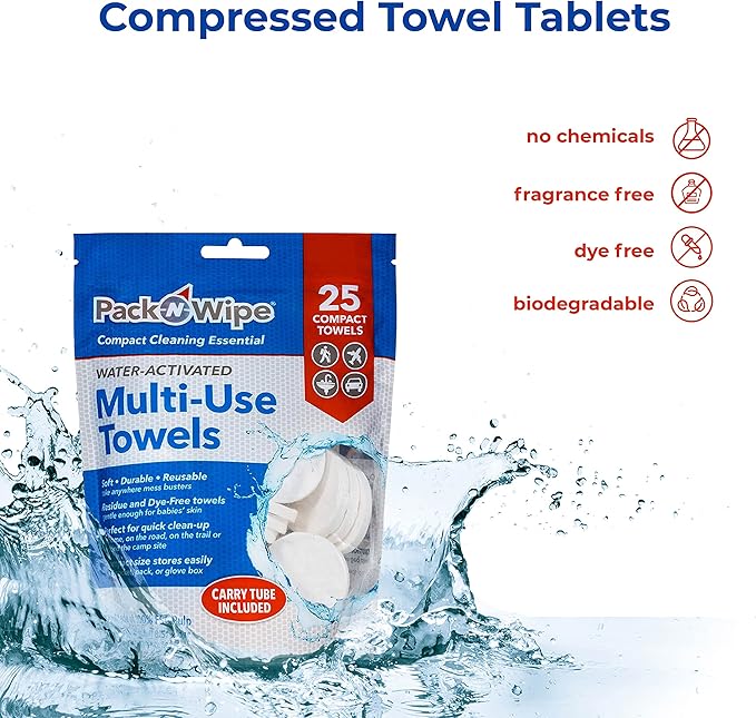 Disposable Compressed Towel Tablets - Absorbent, Durable & Reusable Paper Towels - Great Cleaning Cloths, Camping Towels & Soft, Eco-Friendly Baby Wipes - 8.5”x11” - (20 Towels & 4 Tubes)
