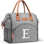 Initial Lunch Bag Women Insulated Lunch Box Wide-Open Tote Bag Large Drinks Holder Durable Nylon Thermal Snacks Organizer for Work, Travel, Picnic Personalized Gifts for Women/Teacher