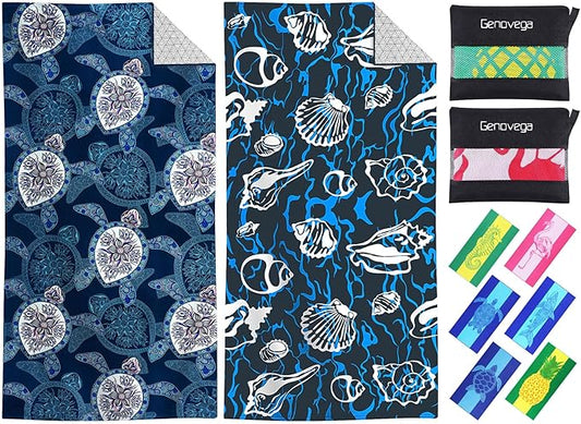 2 Packs Microfiber Oversized Lightweight Thin Beach Towel Compact Sandproof Quick Dry Clearance Towels Extra Large Sand Free Essentials Accessories Women Men Adults Gifts Little Turtle Little Shell