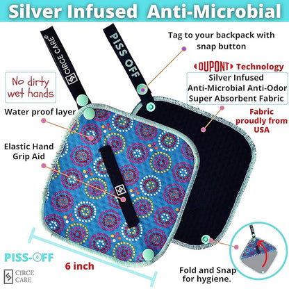 Pee Cloth:Silver Infused Pee rag for Women who Pee Outdoors, Reusable Absorbent Wipes, Eco alt. to Toilet Paper, Female Urination Solution for Camping, Hiking (2pc Combi- BlueDisco+Galaxy)