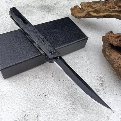 7.76in CEO Flipper Pocket Folding Knife, Liner Lock Knife Gentleman's Knife with Pocket Clip, 8Cr13Mov Steel Black Blade and Nylon Glass Fibre Handle，Camping EDC for Men (black blade)