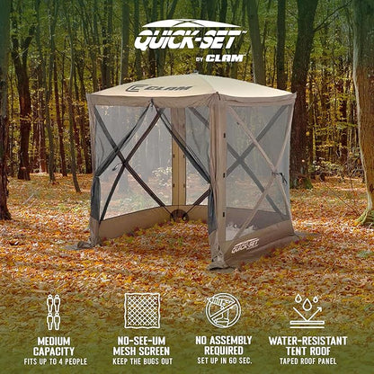 CLAM Pop Up Screen Tent, Outdoor Camping Gazebo Canopy, Traveler, 6' x 6', Brown