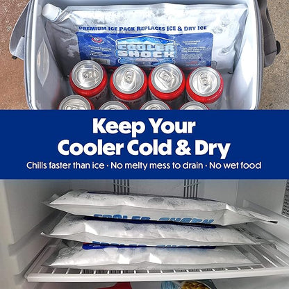 Cooler Shock Reusable Ice Packs for Cooler - Long Lasting Cold Freezer Packs for Coolers and Lunch Boxes - Cooler Ice Packs for Camping Gear, Fishing, Road Trips, Beach Must Haves