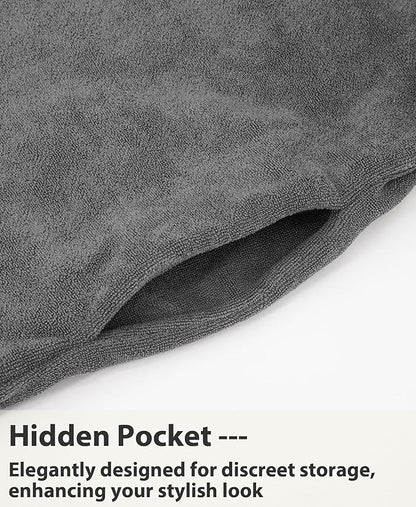 Weecreeture Hooded Towel Poncho with Zipper and Pocket, Surf Poncho for Men and Women, Beach Bath Changing Robe Cover Up Dark Gray L