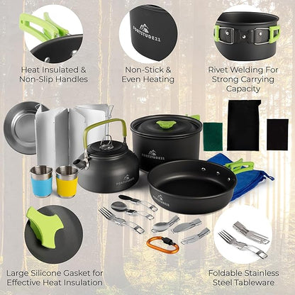 19 pcs Camping Gear Must Haves, Camping Cooking Set, Campfire Cooking Equipment, Camp Kitchen, Camping Cookware Set, Camping Pots and Pans Set, Camping Pans, Outdoor Camping Mess Kit