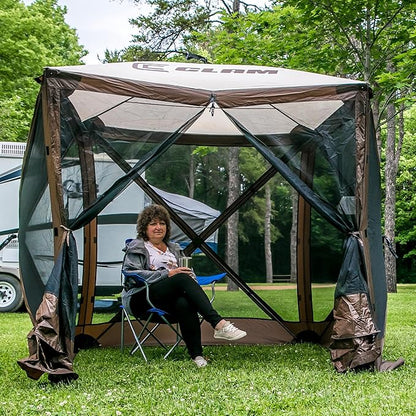 CLAM Pop Up Screen Tent, Outdoor Camping Gazebo Canopy, Traveler, 6' x 6', Brown