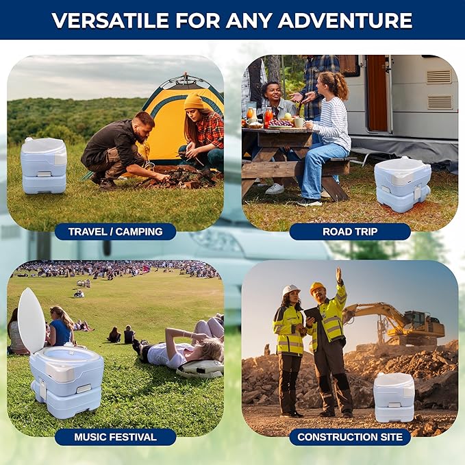 SereneLife 15L Portable Camping Toilet, 120 Flushes, Leak-Proof, Made From Durable PE Material, Detachable Waste Tank with Hand Sprayer and Phone Holder, Ideal for On-the-Go Recreational Activities