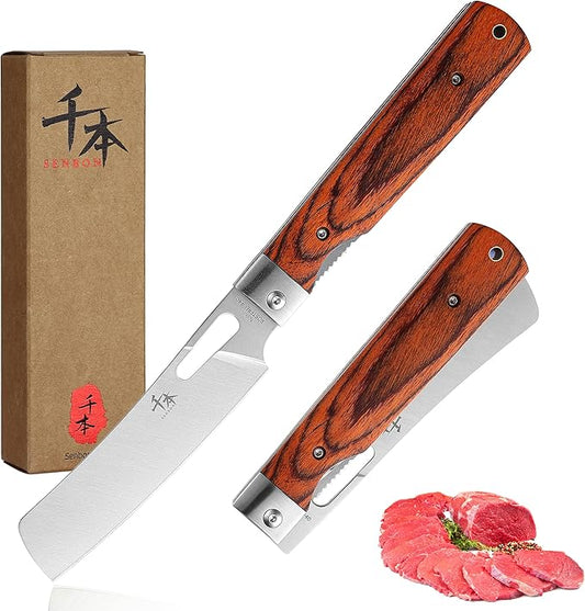 440A Stainless Steel Super Sharp Japanese Pocket Folding Chef Knife Peeling Utility Knife Color Wooden Handle Camping Travel Outdoor Portable Kitchen Knife