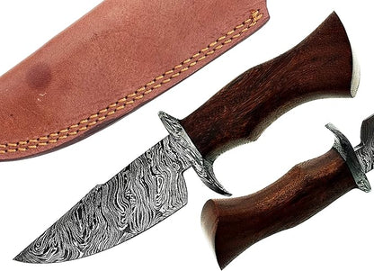 10.5" Beautiful Damascus Steel Bowie Knife made of Damascus Steel and forge Fire Storm pattern blade with an amazing Rose wood 5” handle & Damascus Steel Pommel & Damascus Steel Guard- An amazing Hunting knife with a beautiful Sheath