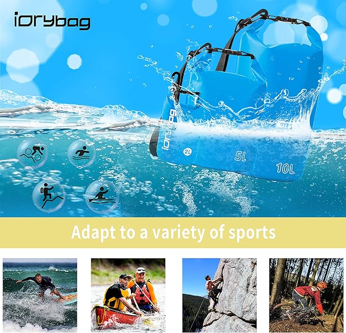 IDRYBAG Dry Bags for Kayaking Waterproof 2L/5L/10L/15L/20L, Small Dry Bag Waterproof Floating, Dry Sack Waterproof Bag for Paddleboarding Travel