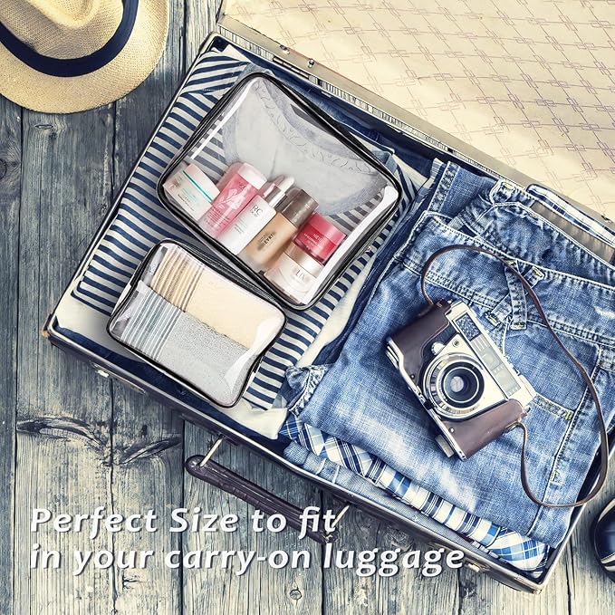3Pcs Crystal Clear PVC Travel Toiletry Bag Kit for Women Men, Waterproof Vinyl Organizer Clear Makeup Bags with Zipper Handle Straps, Cosmetic Bag Pouch Carry on Airport Airline Compliant Bag Handbag