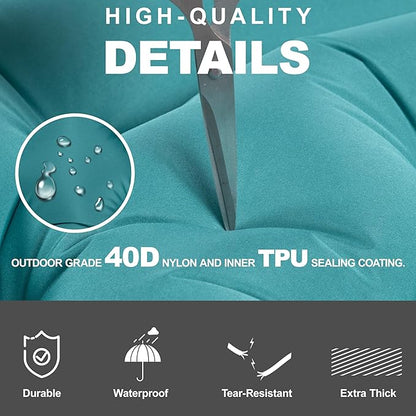 Sleeping Pad with Pillow, Self Inflating Extra-Thick, Ultralight Sleeping Mat, Built-in Pump, Ultimate for Camping, Hiking, Traveling, Airpad, Carry Bag, Compact & Lightweight Air Mattress (Peacock)