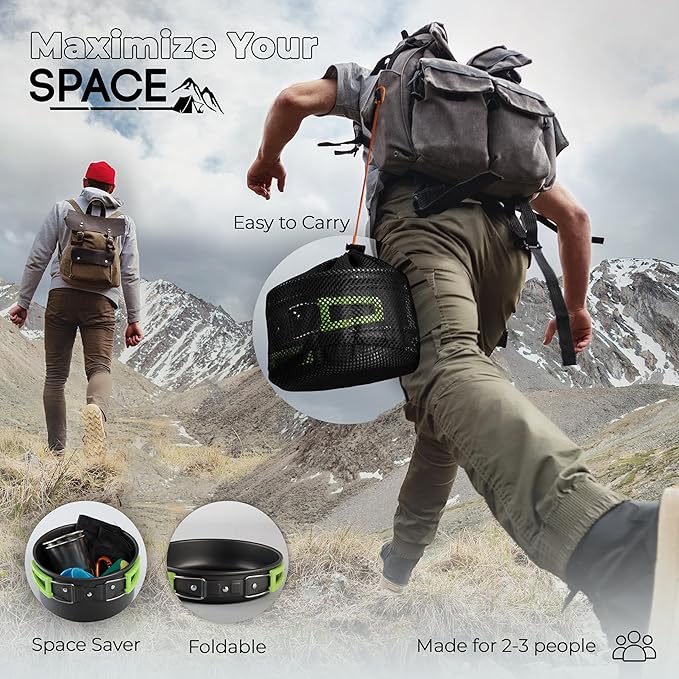 19 pcs Camping Gear Must Haves, Camping Cooking Set, Campfire Cooking Equipment, Camp Kitchen, Camping Cookware Set, Camping Pots and Pans Set, Camping Pans, Outdoor Camping Mess Kit