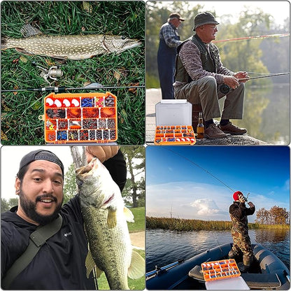 PLUSINNO Fishing Lures Baits Tackle Including Crankbaits, Spinnerbaits, Plastic Worms, Jigs, Topwater Lures, Tackle Box and More Fishing Gear Lures Kit Set, 102/302Pcs Fishing Lure Tackle